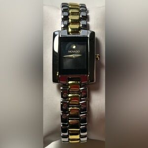 Movado Gold and Silver Rectangular Quartz Watch